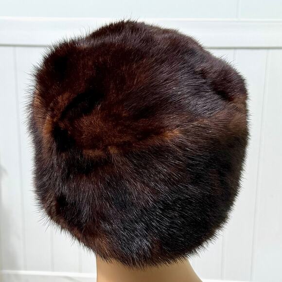 Vintage 60s Genuine Mink Fur Women’s Jackie Kennedy Brown Demi Buff Pillbox Hat